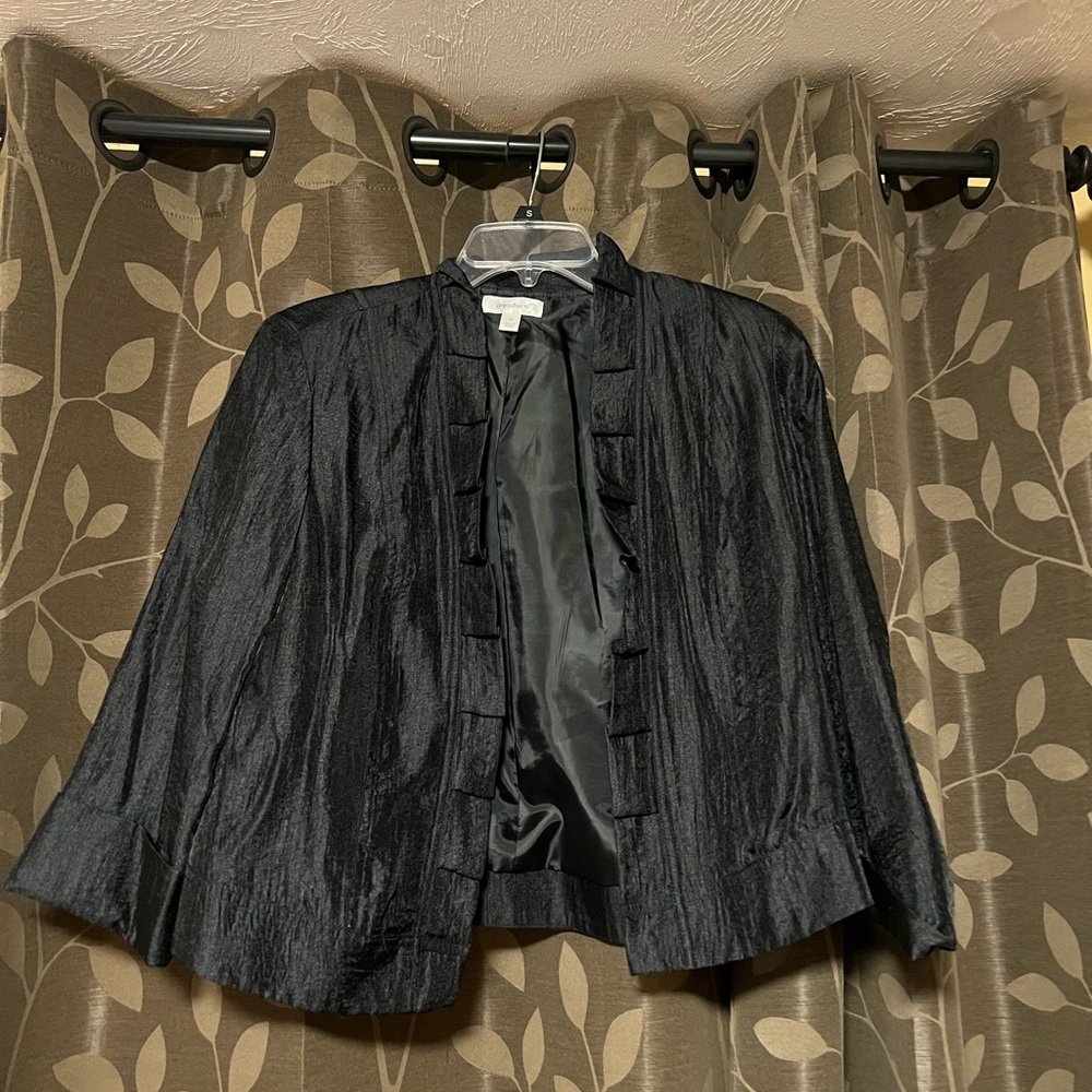 Black Textured Open-Front Jacket